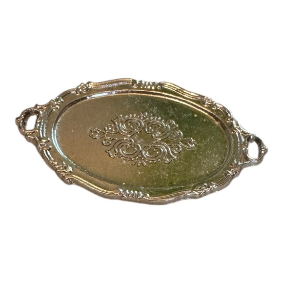 Other - Dollhouse Oval Silver Tray Platter with Handles Large 1:12 Scale Miniature